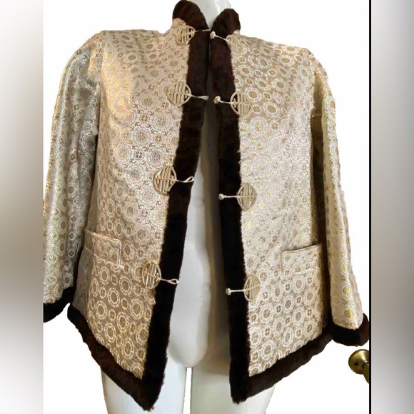 Kimono Satin & Faux Mink Fur Reversible Vintage Asian jacket - Picture 3 of 16